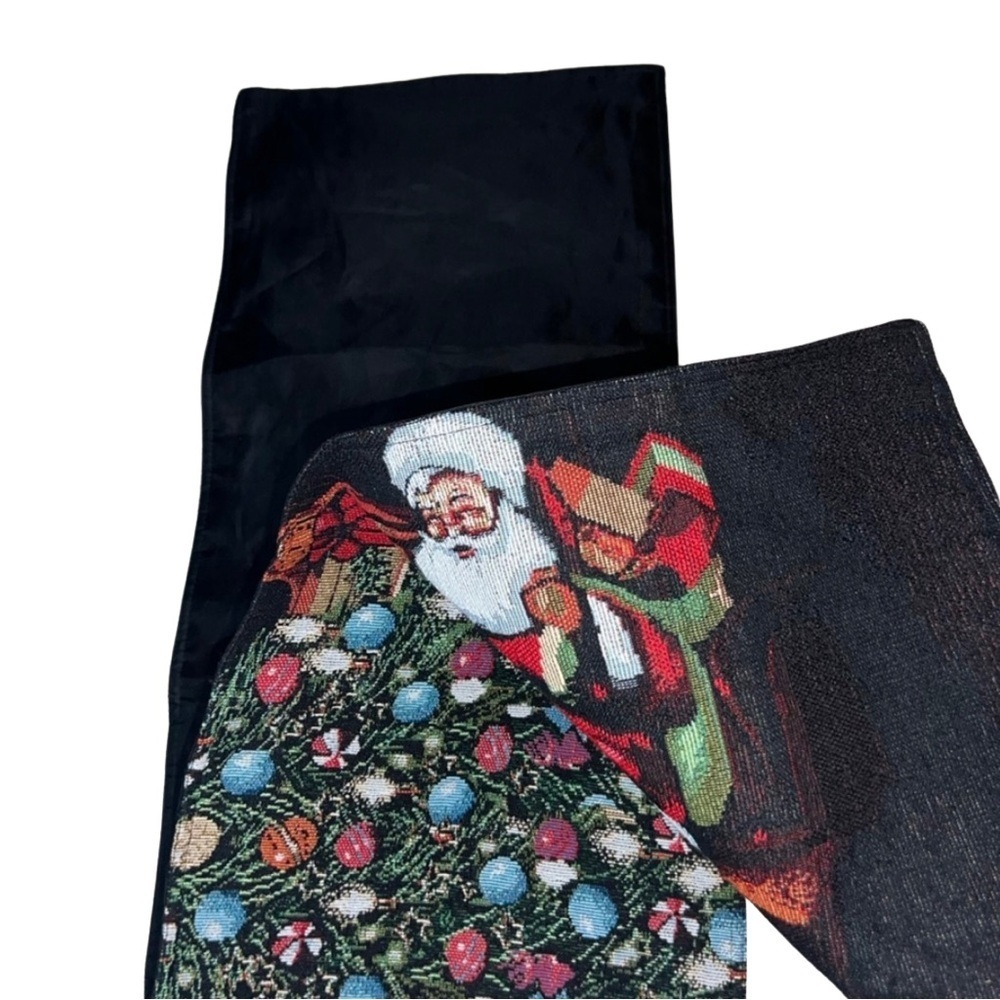 Christmas Santa Table Runner Christmas Tree Needlepoint Style 72”Long